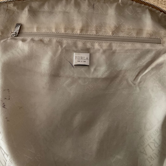 Authentic FURLA - Cream Straw Brown Leather Handbag - Picture 8 of 15